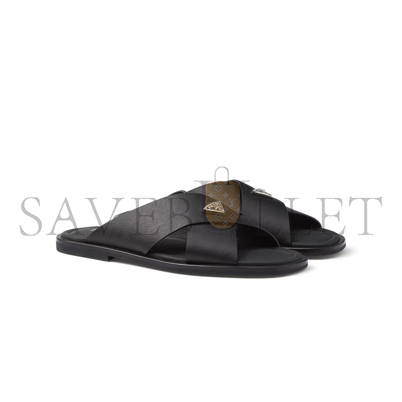Pra*a saffiano leather crisscross slides 2x3081